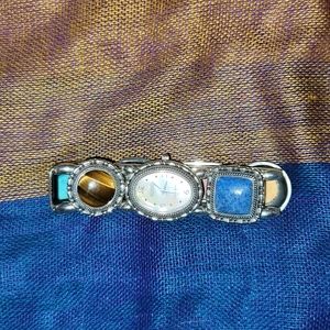 Ecclissi Sterling Multi Gem Concho Bracelet Watch (MINT CONDITION)